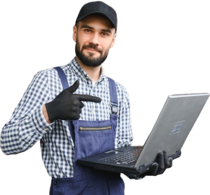 mechanic holding a laptop